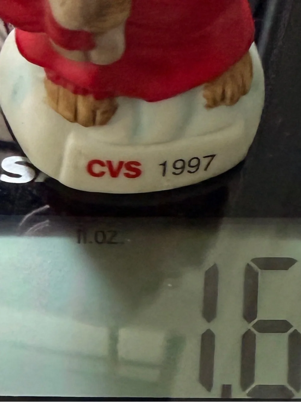 Vintage 1997 CVS Teddy Bear Ceramic Christmas Ornament holding baby and Candle